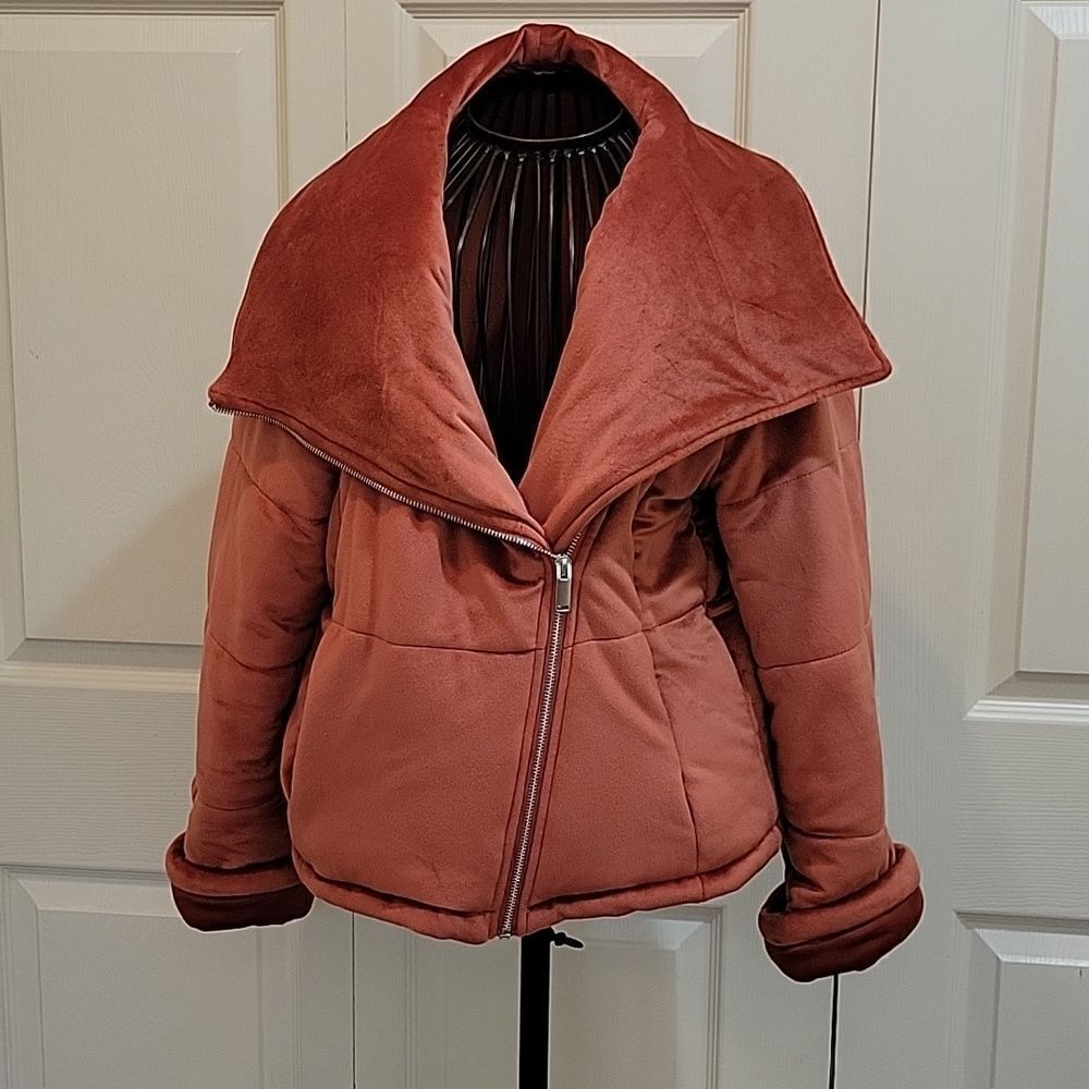 HYFVE Rust Velvet Puffy Moto Jacket Size Small - Picture 2 of 9
